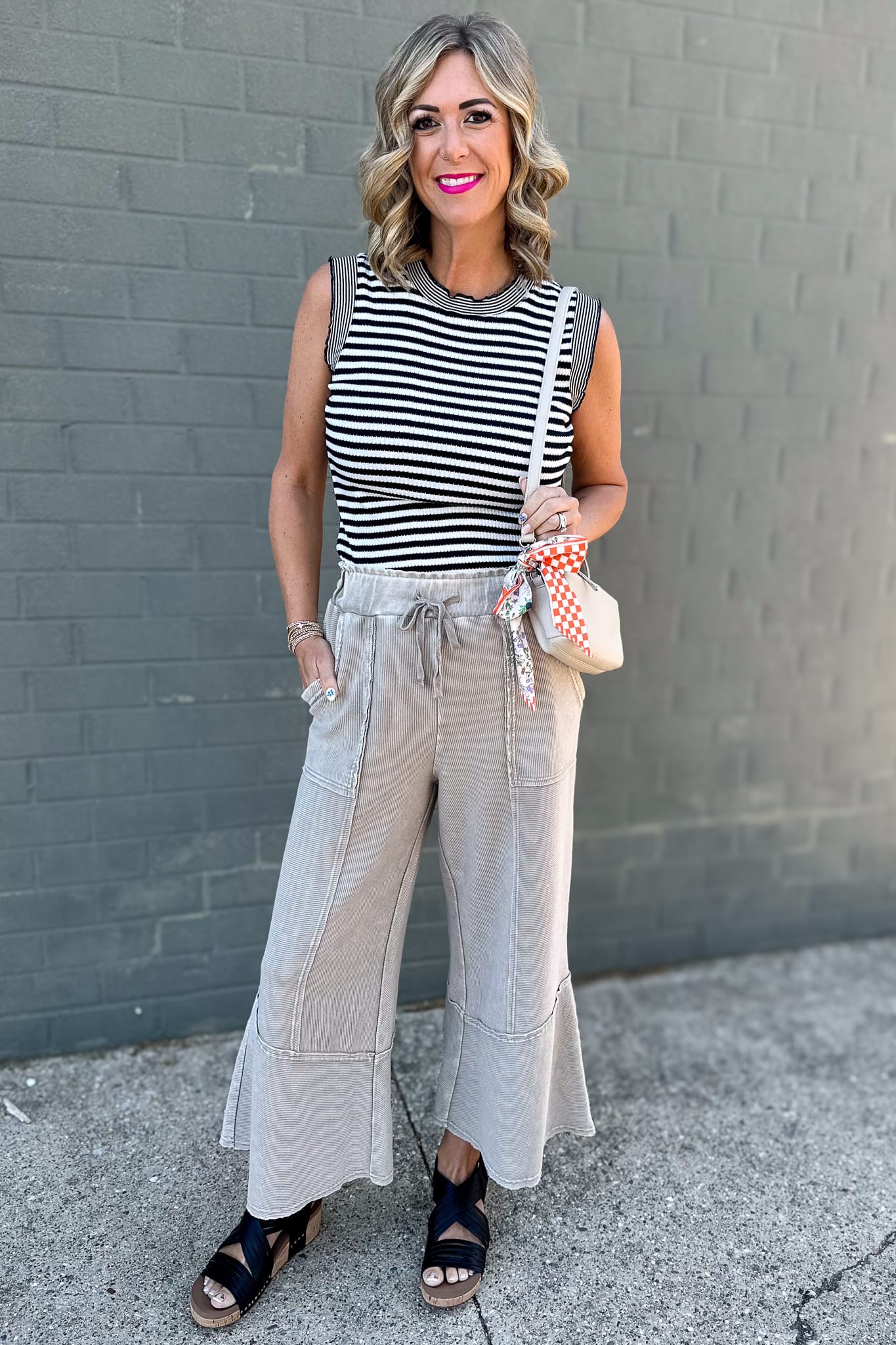 Black Stripe Sleeveless Top Styled