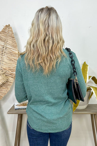 Green Textured Knit Pullover back