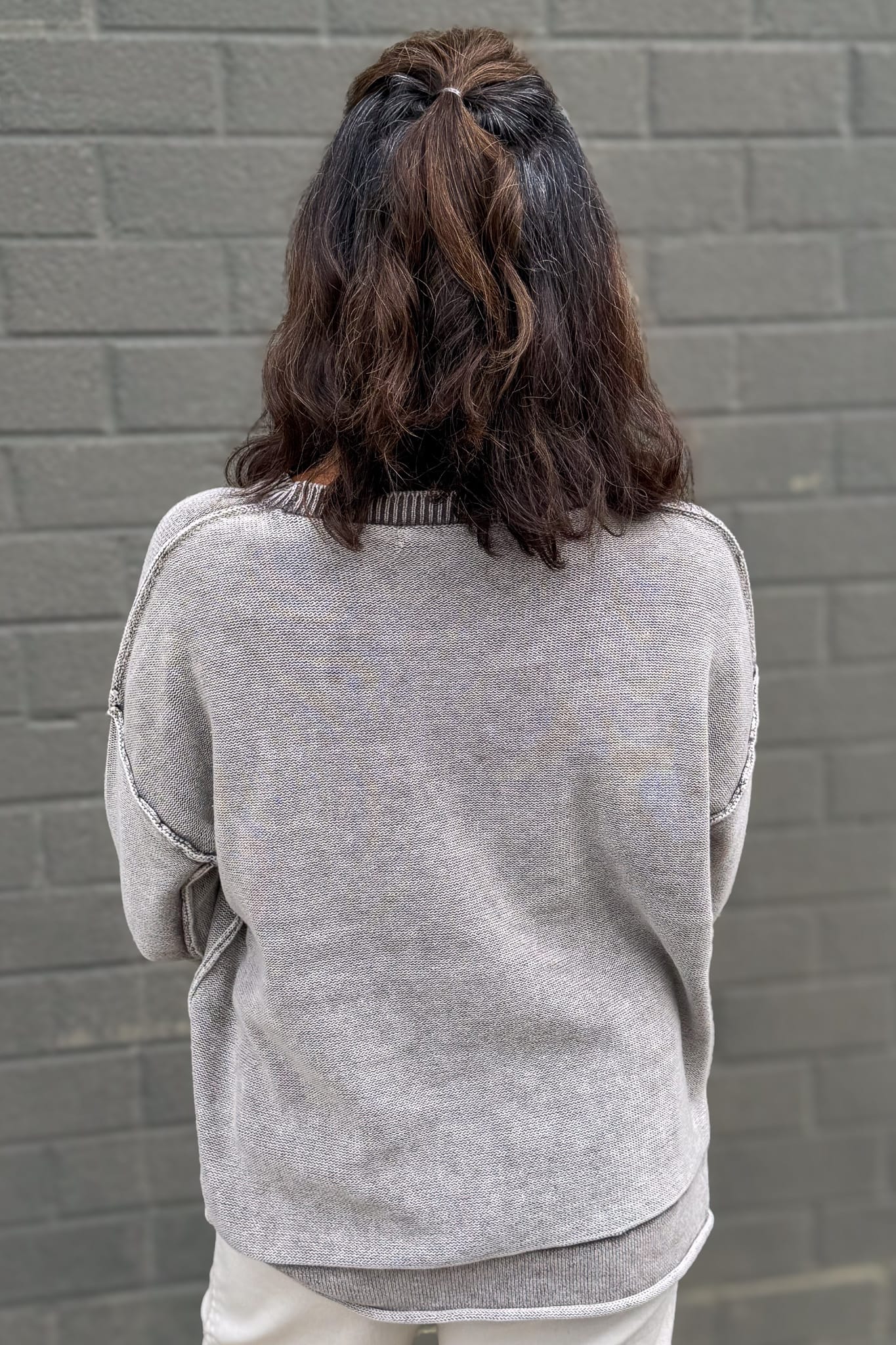Mocha Washed 3/4 Sleeve Boxy Sweater