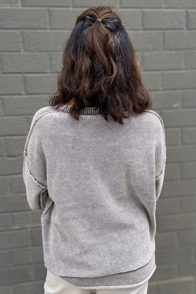 Mocha Washed 3/4 Sleeve Boxy Sweater