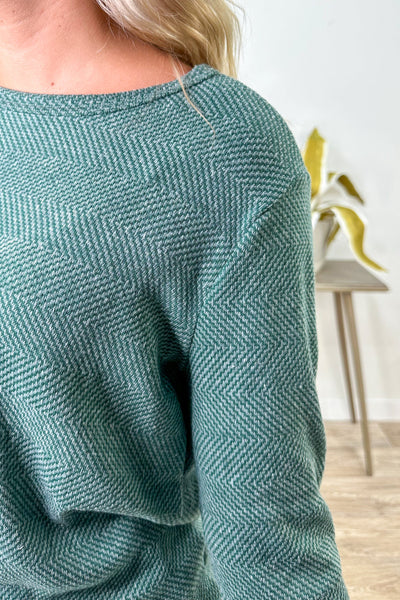 Green Textured Knit Pullover detail