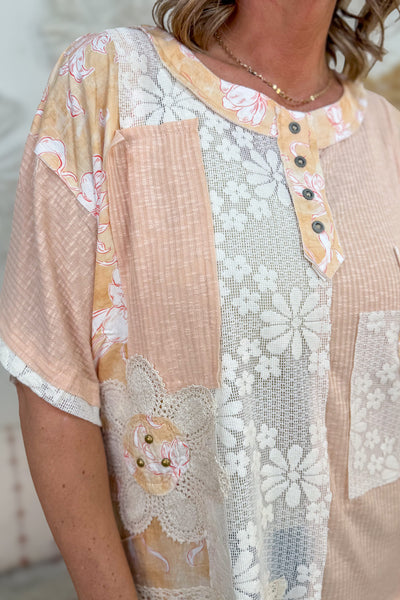 Peach Flower Patch Top Detail
