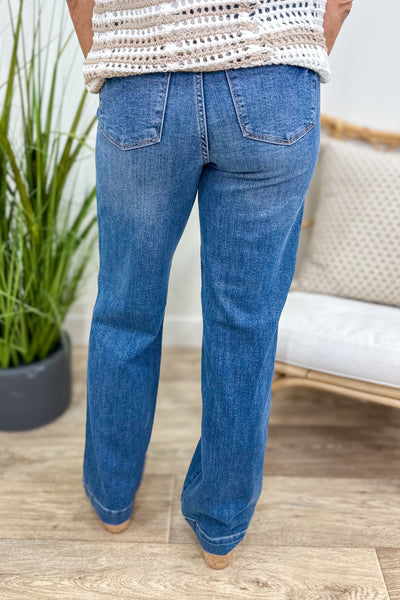High Waist Contrast Thread Straight Denim back