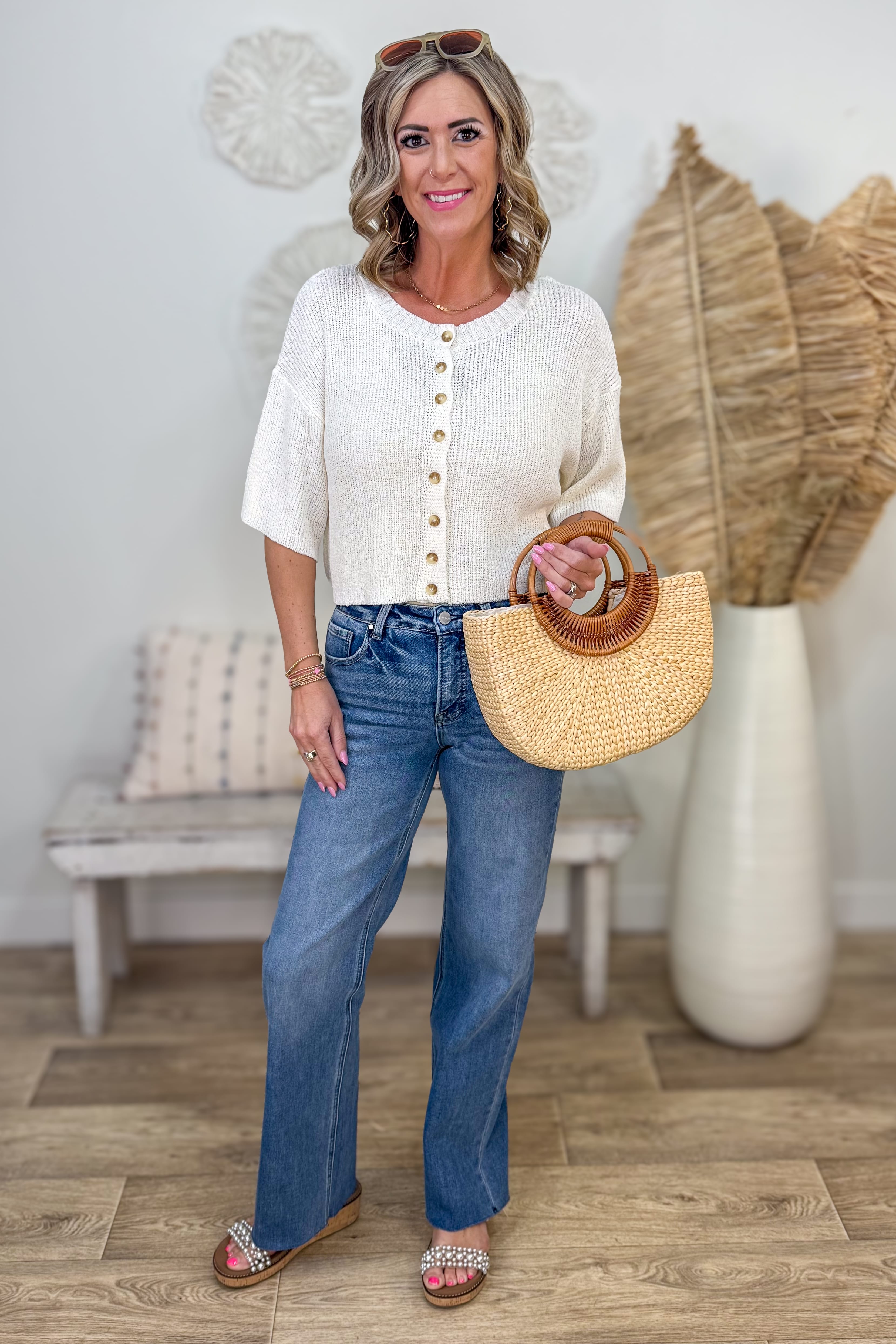 Ivory Boxy Short Sleeve Knit Cardigan