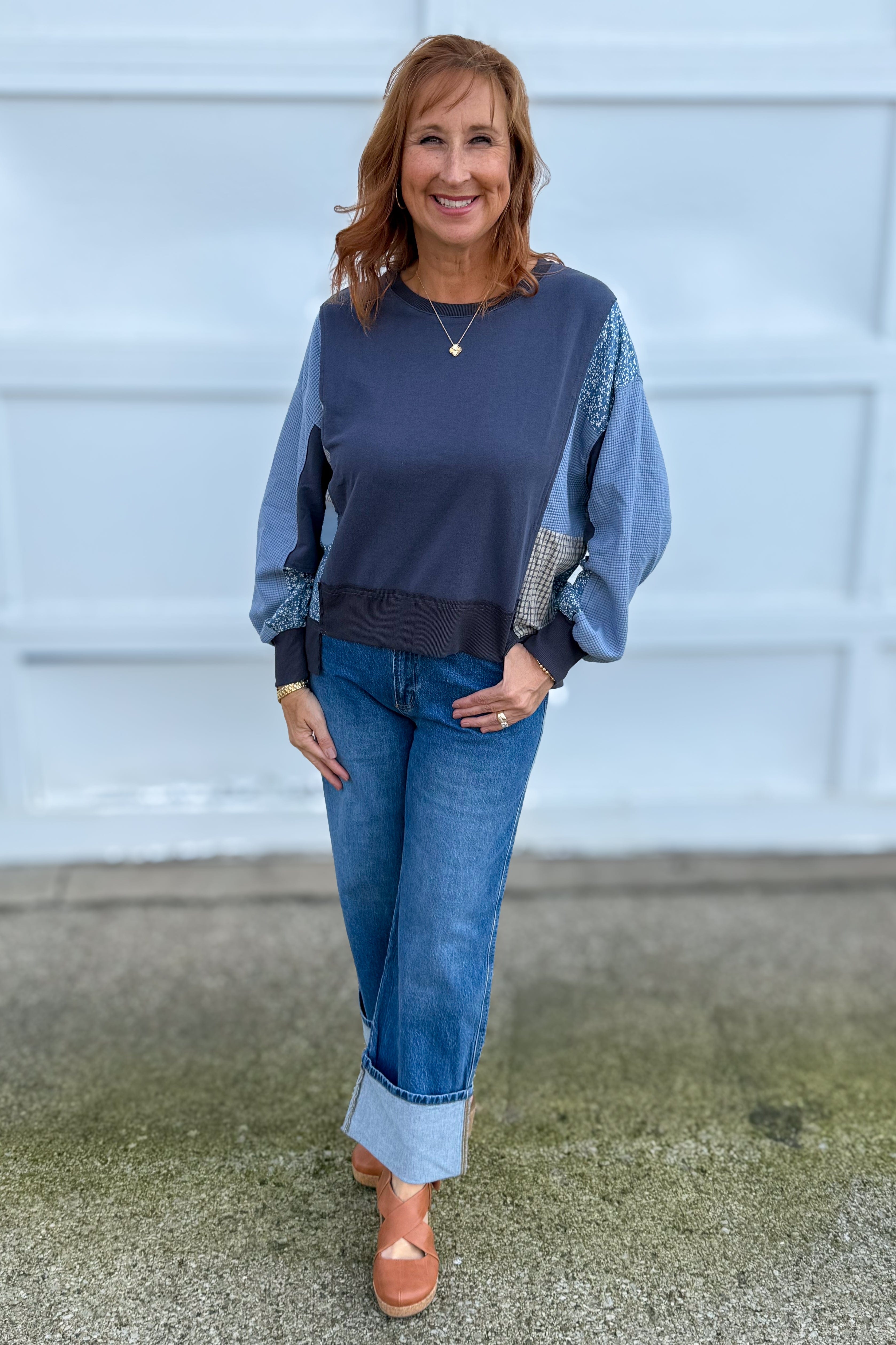 Blue Mixed Media Top Styled