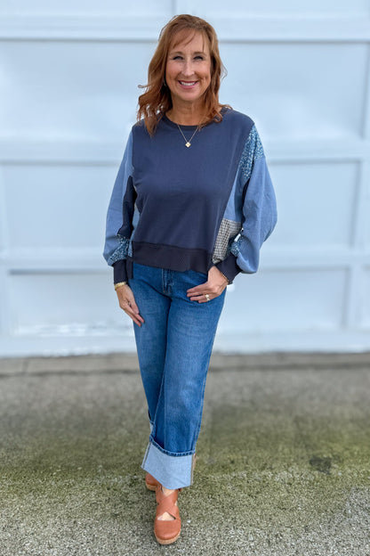 Blue Mixed Media Top Styled