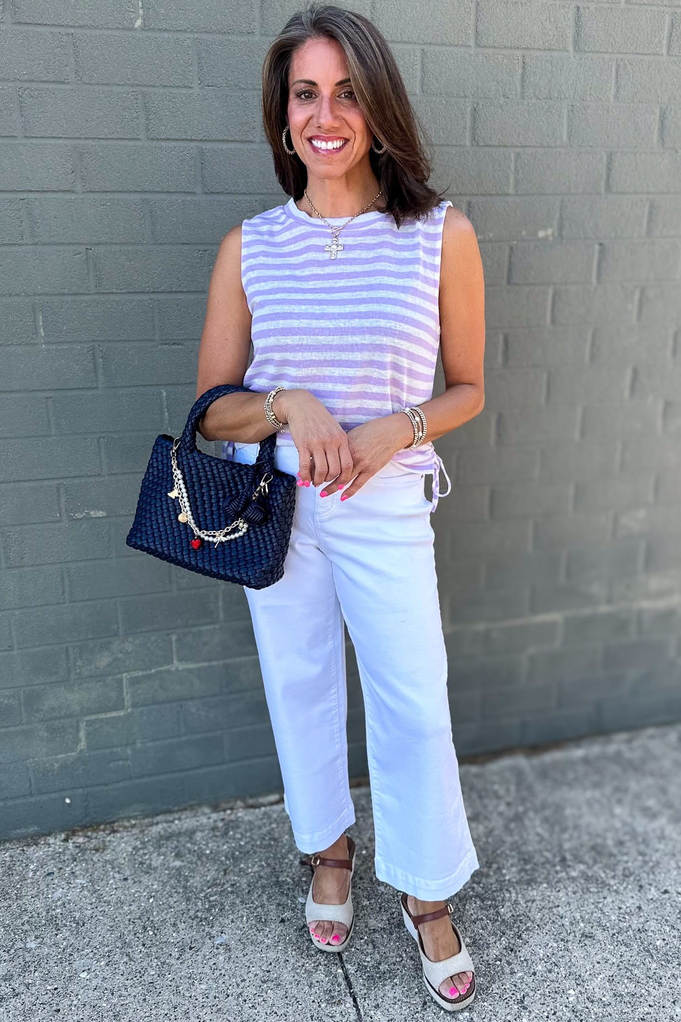 Lilac Stripe Ruched Top Styled