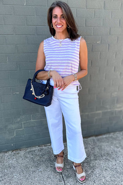 Lilac Stripe Ruched Top Styled