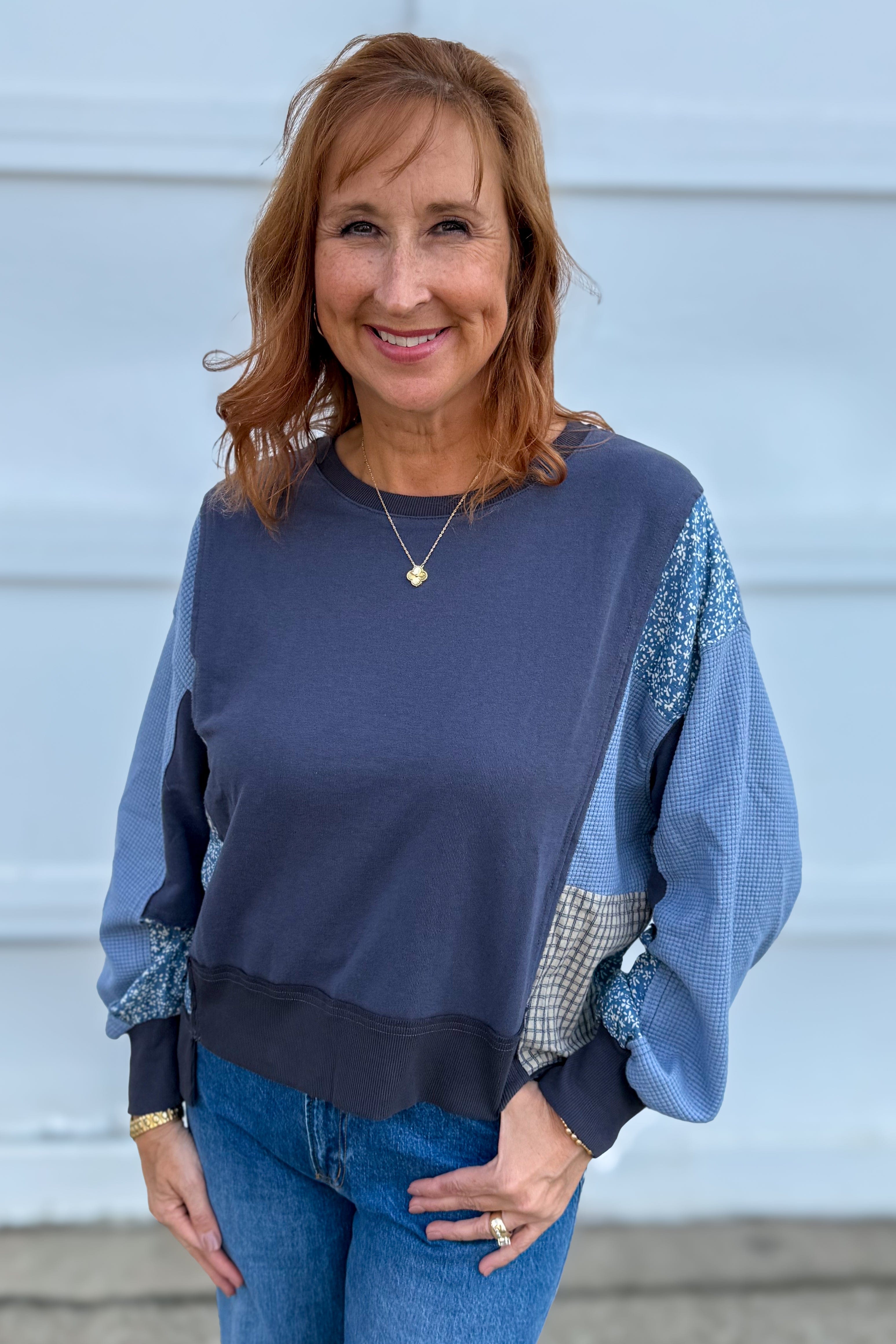 Blue Mixed Media Top