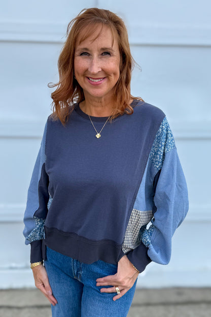 Blue Mixed Media Top