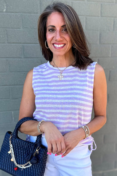 Lilac Stripe Ruched Top