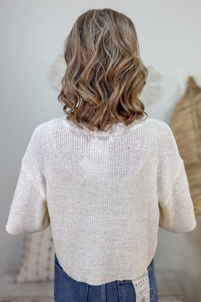 Ivory Boxy Short Sleeve Knit Cardigan back