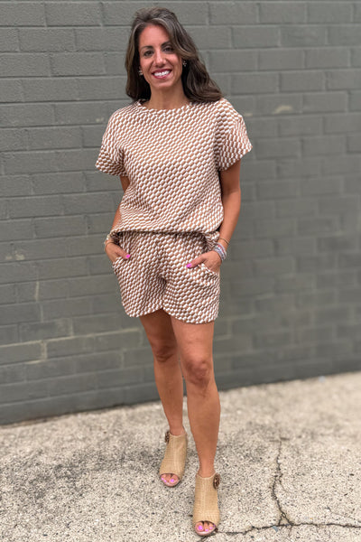 Tan Geo Textured Short Set