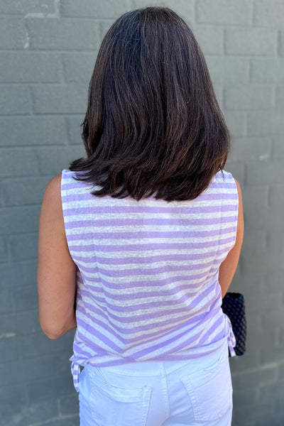 Lilac Stripe Ruched Top Back