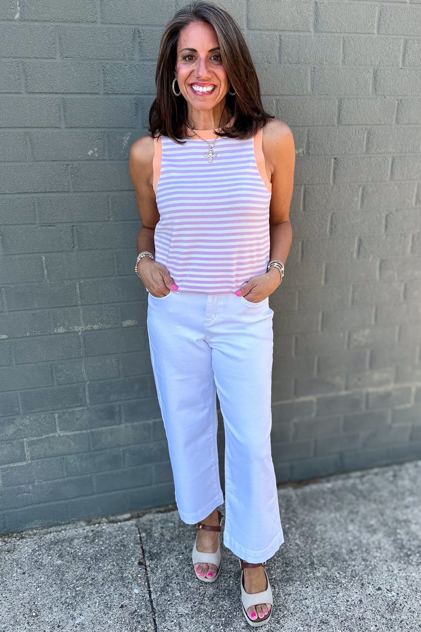 Light Lilac Contrast Striped Sleeveless Sweater Styled