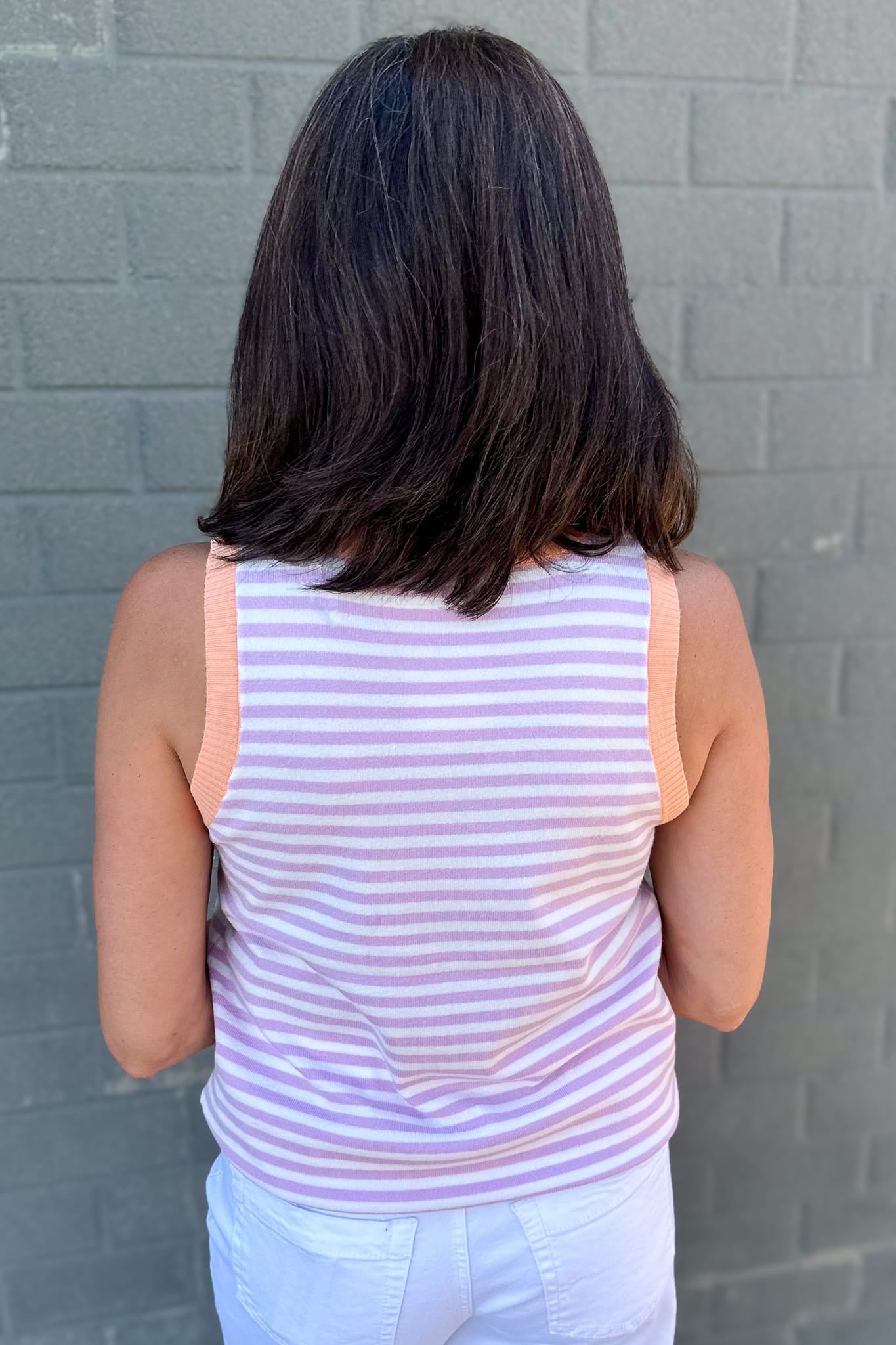 Light Lilac Contrast Striped Sleeveless Sweater Back
