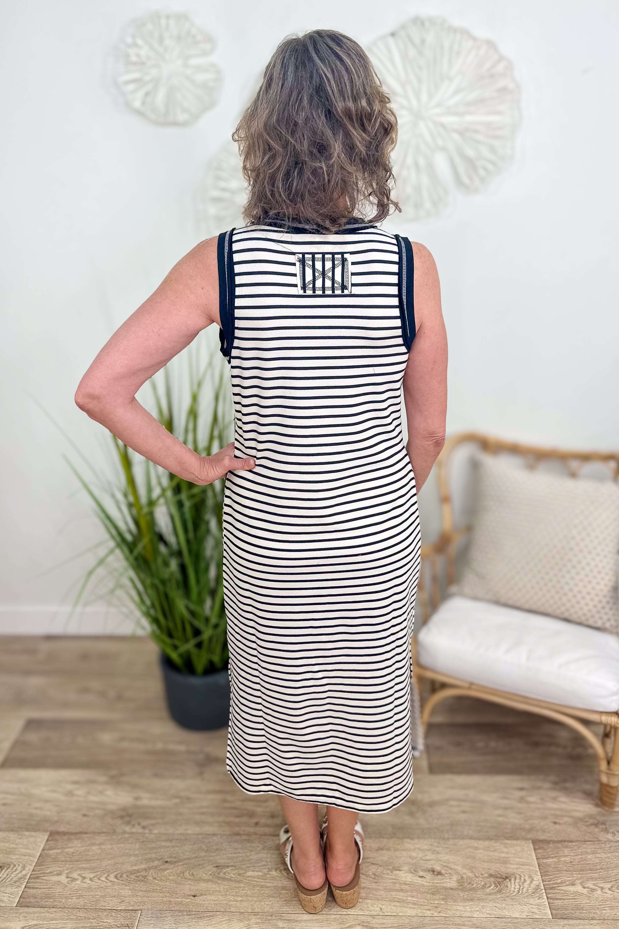 Black Stripe Sleeveless Side Slit Tank Maxi back