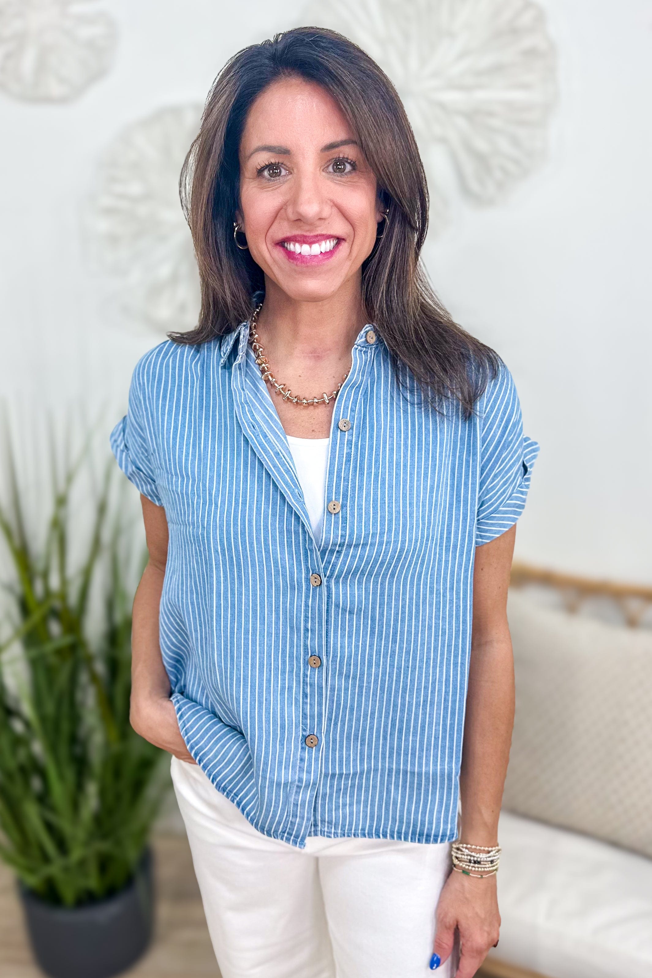 Striped Chambray Button Down Shirt