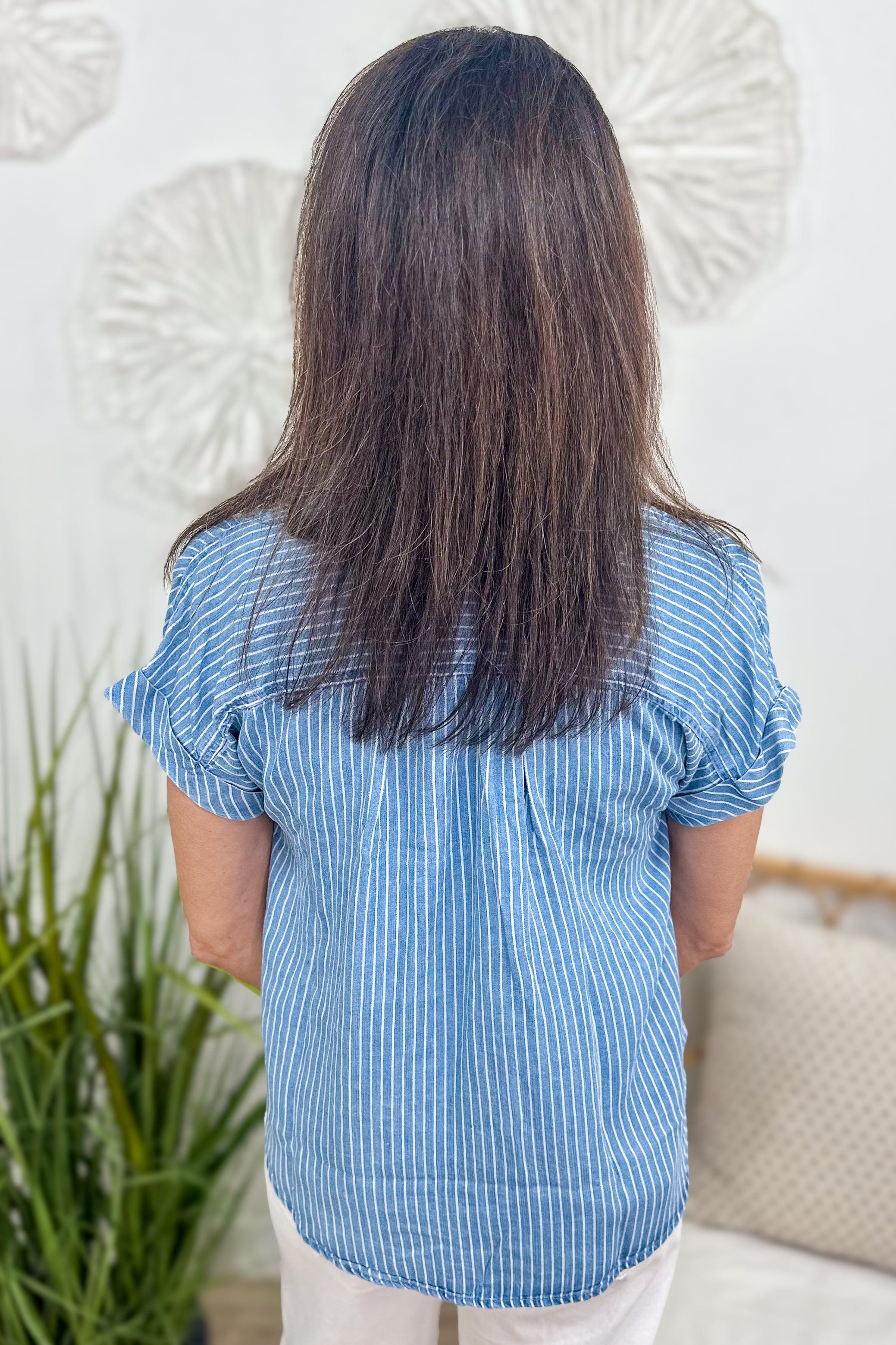 Striped Chambray Button Down Shirt back