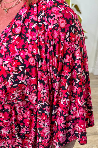 Red & Pink Floral Dreamer Top sleeve detail