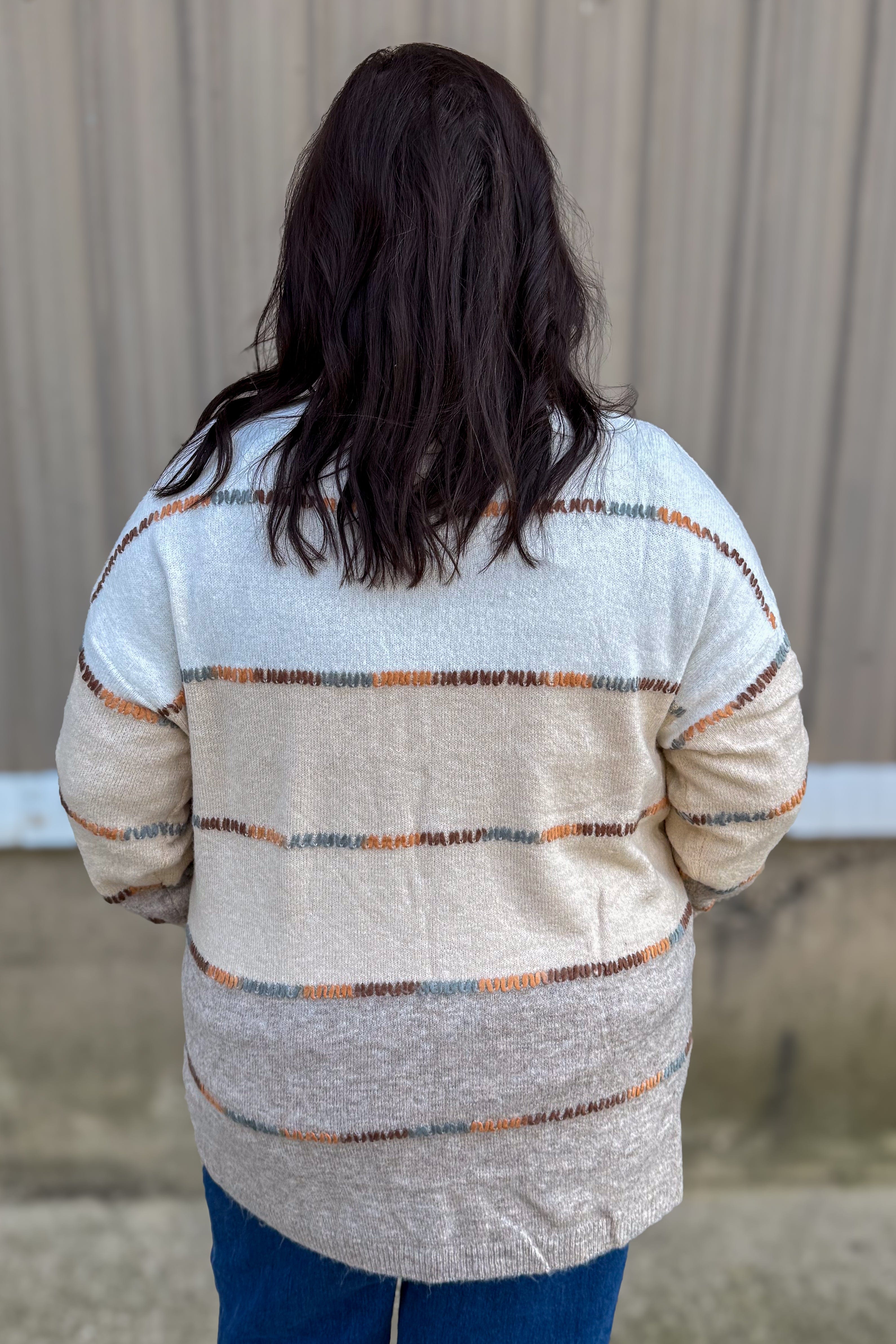 Taupe Color Block Multi Stich Open Front Cardigan