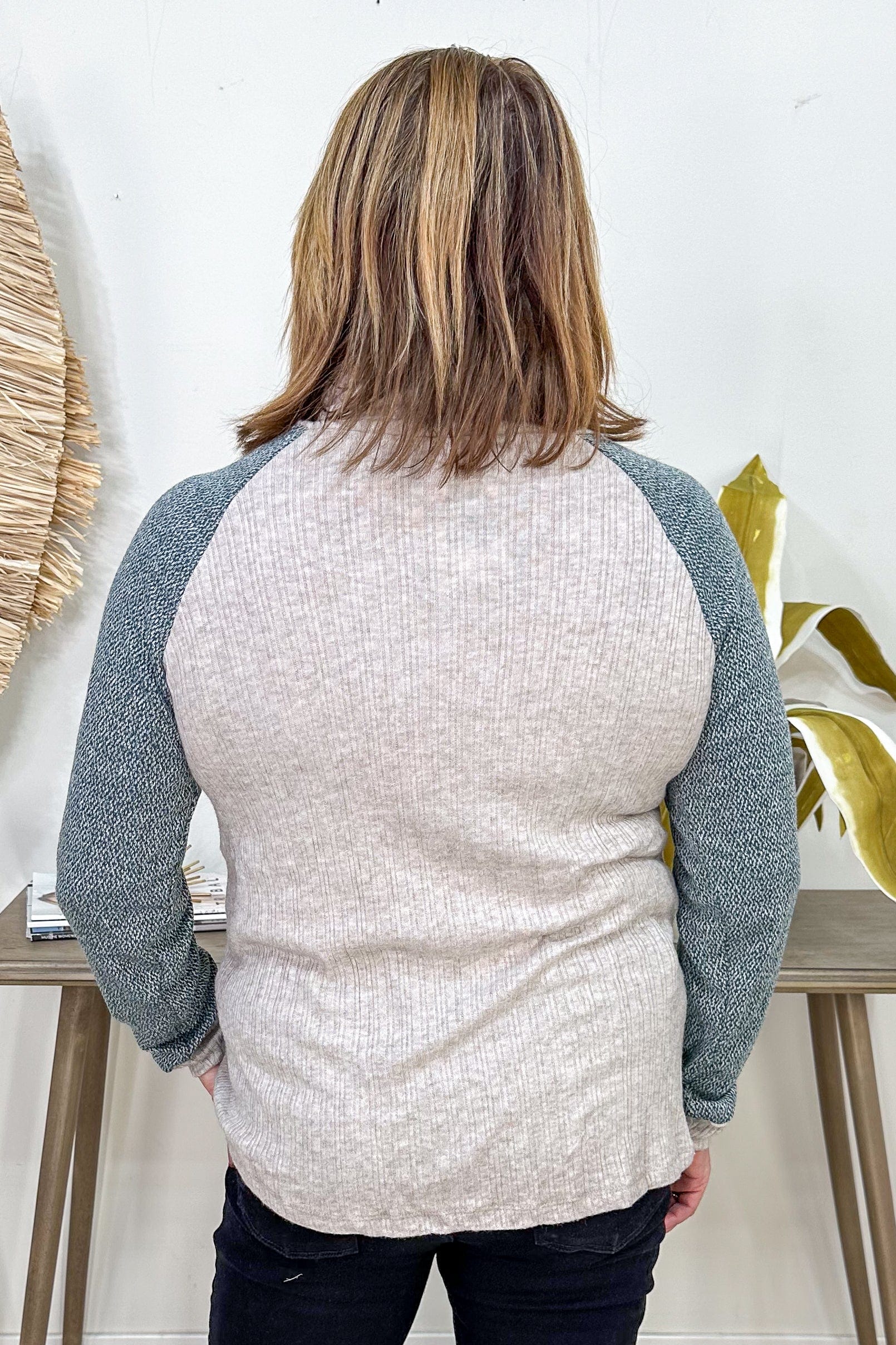 Oatmeal & Green Slouchy Top back