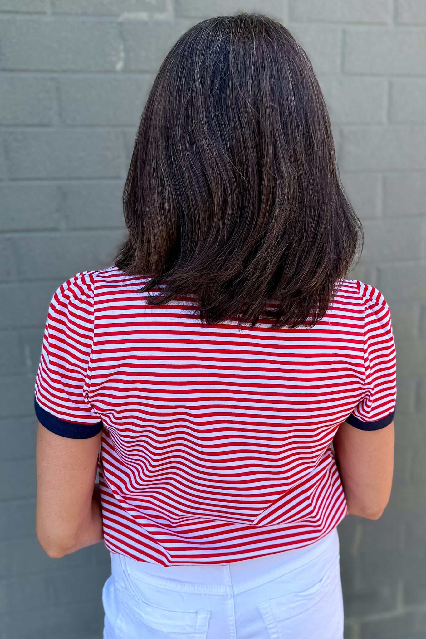 Red Stripe Navy Color Trim Top Back