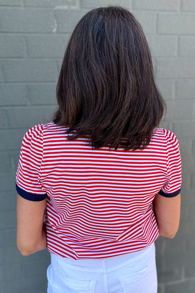 Red Stripe Navy Color Trim Top Back