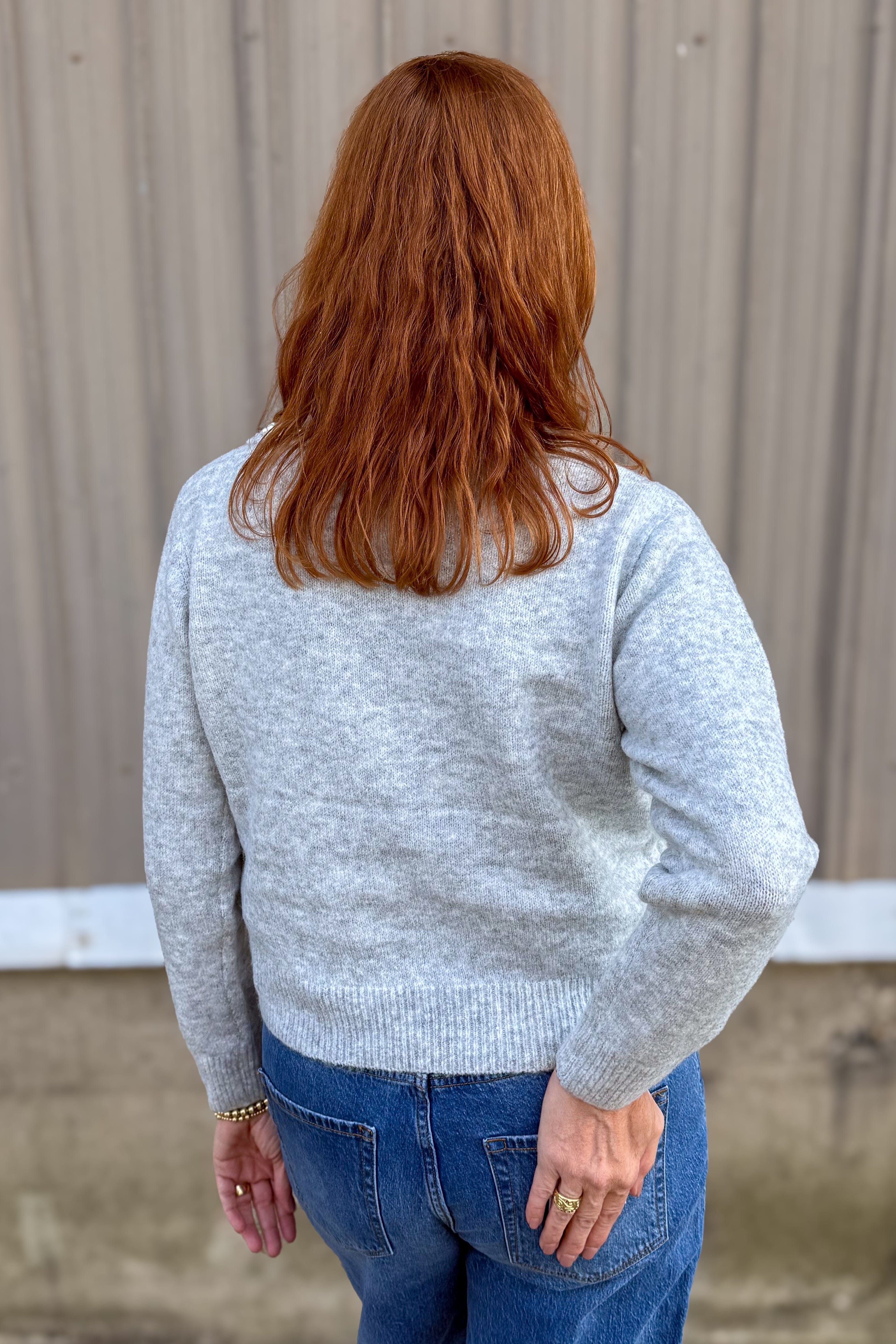 Grey Embellished Collar Knit Sweater Back