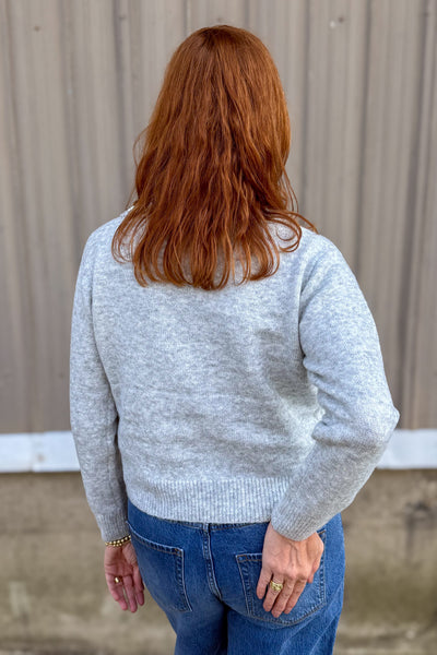 Grey Embellished Collar Knit Sweater Back