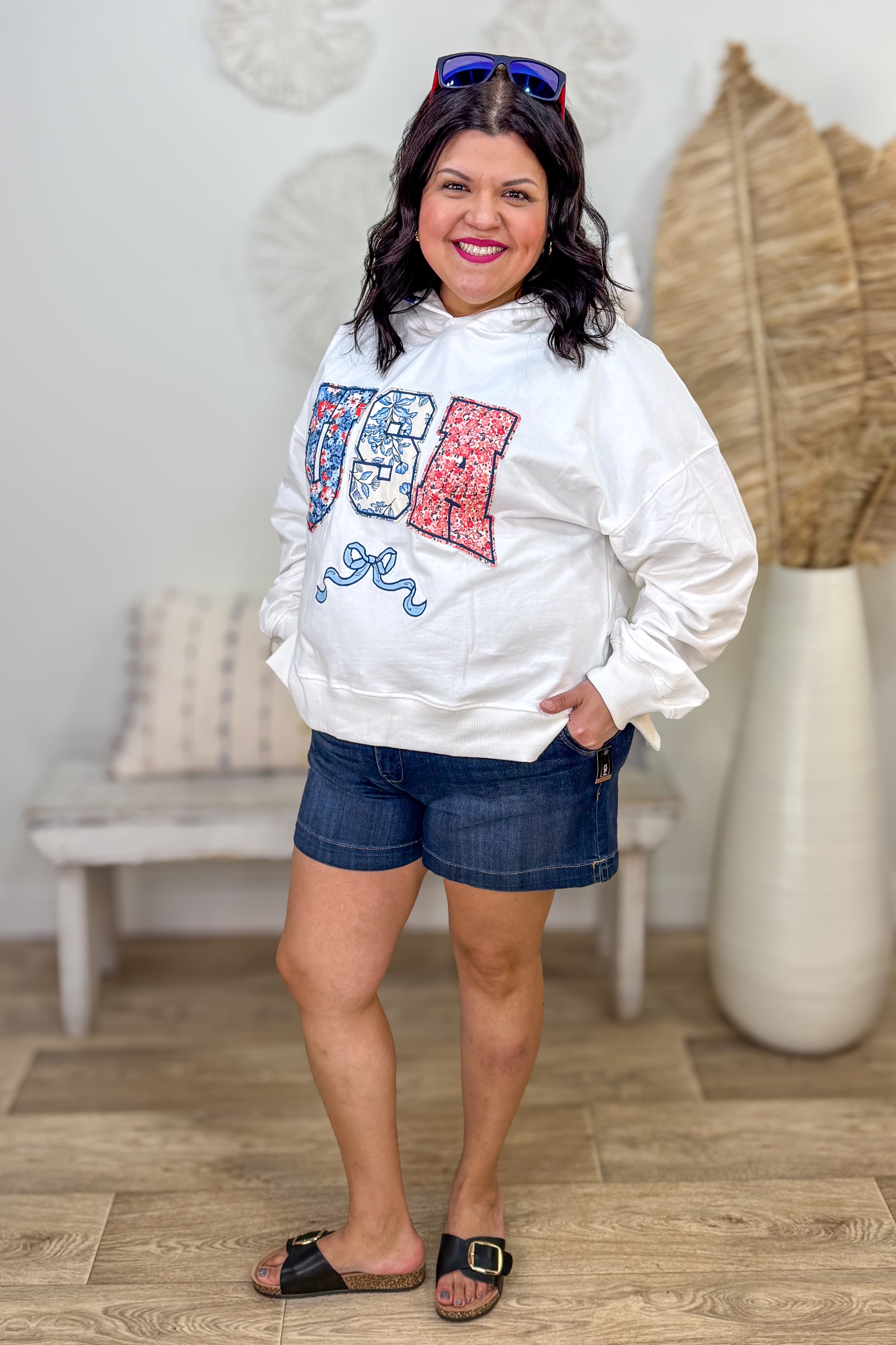 White Floral USA Hoodie