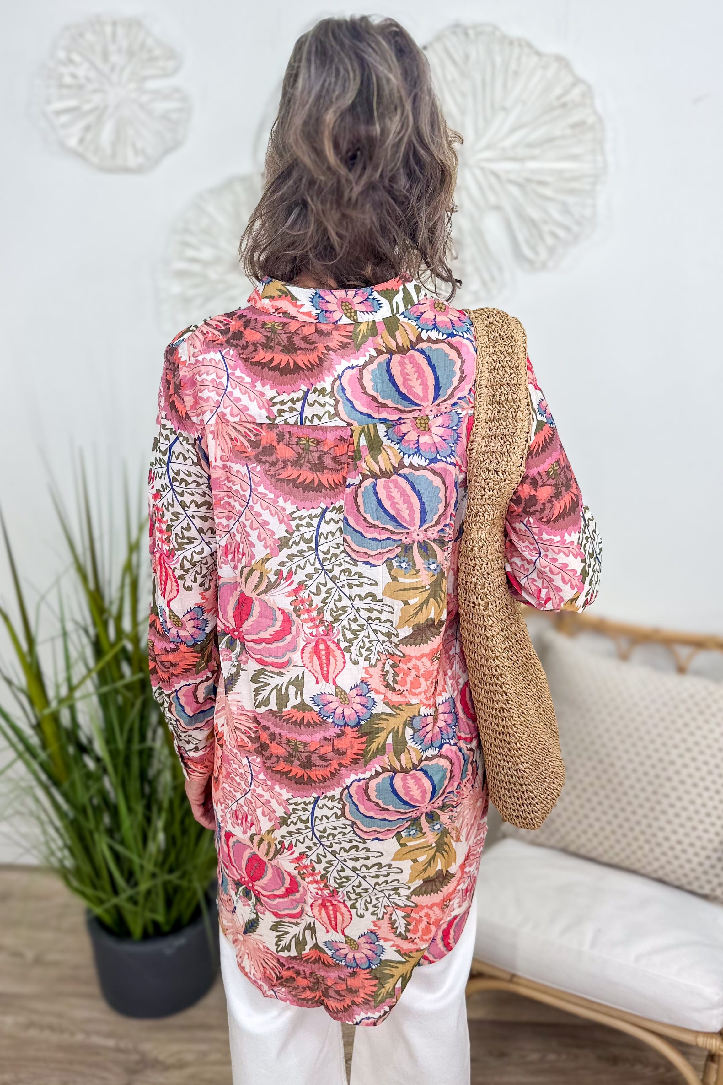 Pink Ditsy Floral Tunic Blouse back