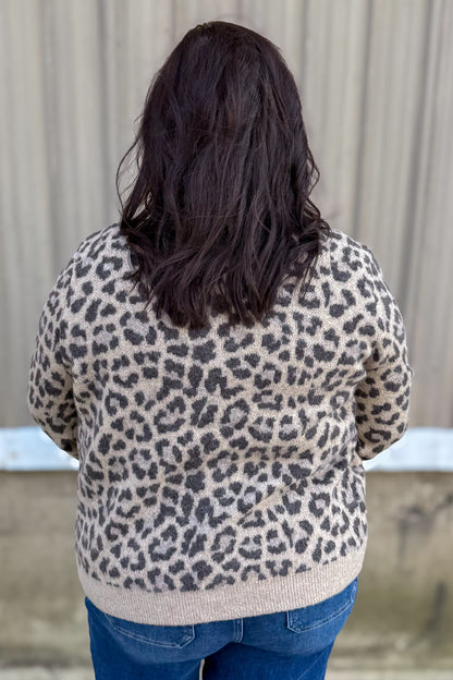 Taupe Preppy Leopard Button Front Cardigan Back