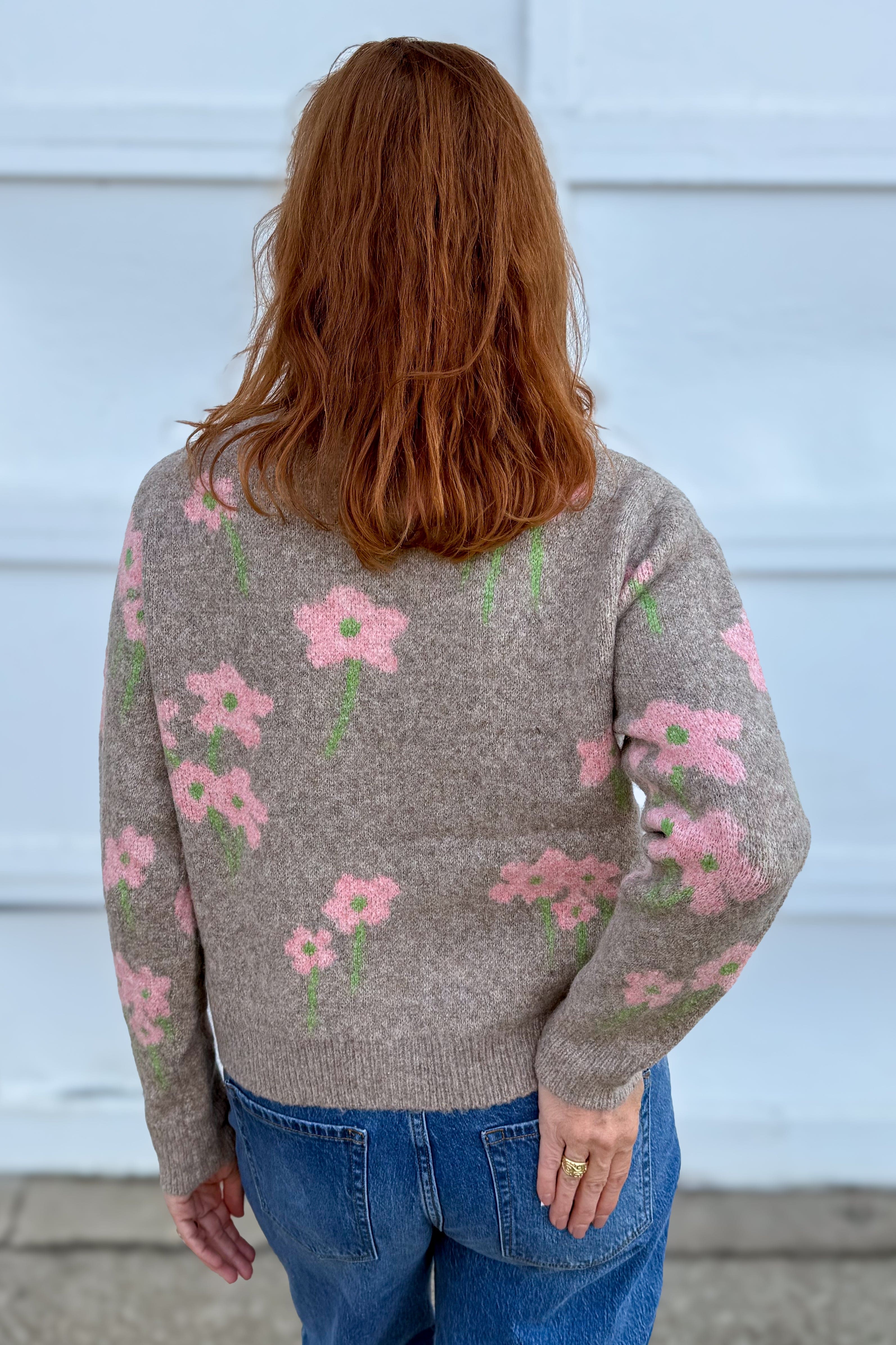 Mocha Pastel Daisy Knit Cardigan