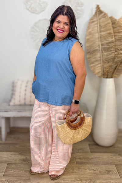 Chambray Back Button Sleeveless Top