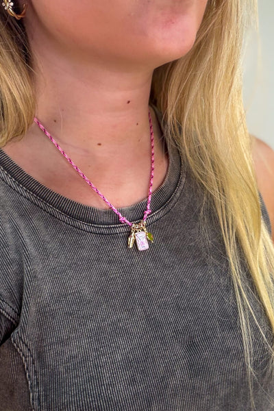 Pink Martini Charms Rope Necklace