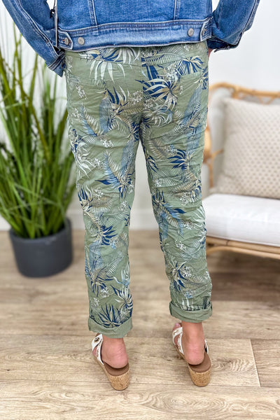 Khaki Green Leaf Print Pant back