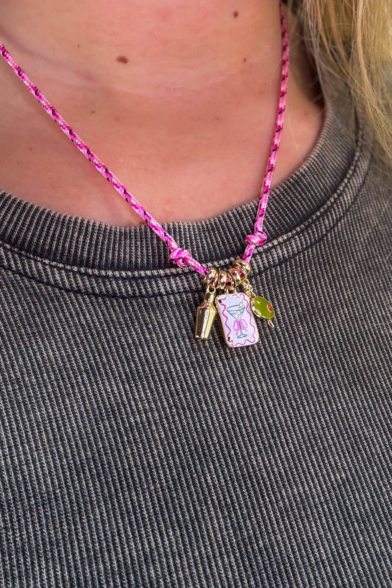 Pink Martini Charms Rope Necklace