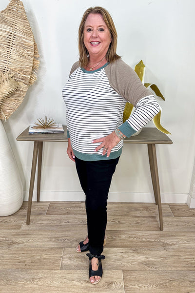 Ivory & Mocha Color Blocked Striped Terry Top back