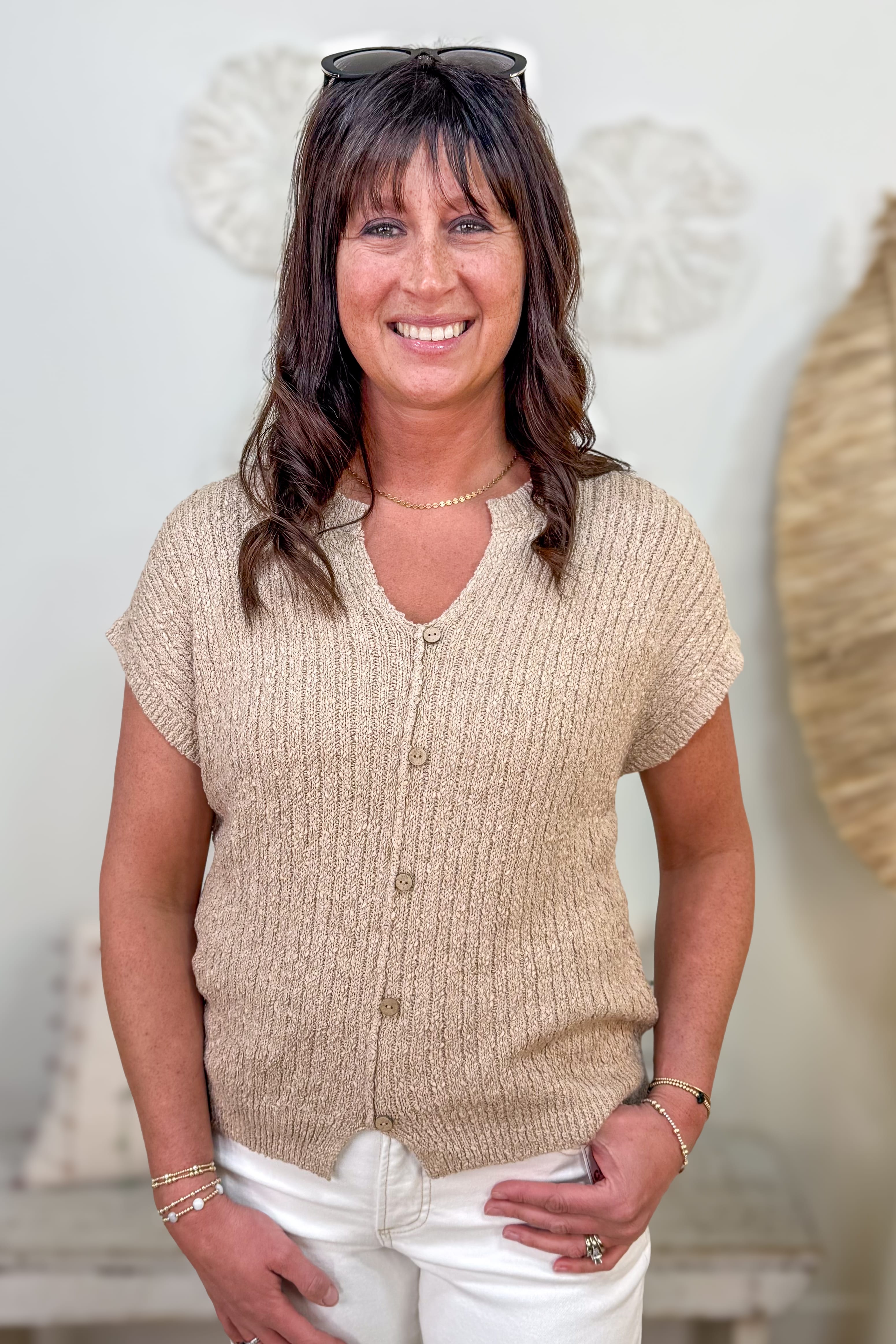 Khaki Button Down Knit Sweater