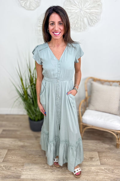 Sage Lace Inset Maxi Dress