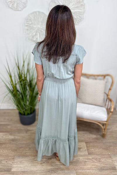 Sage Lace Inset Maxi Dress back