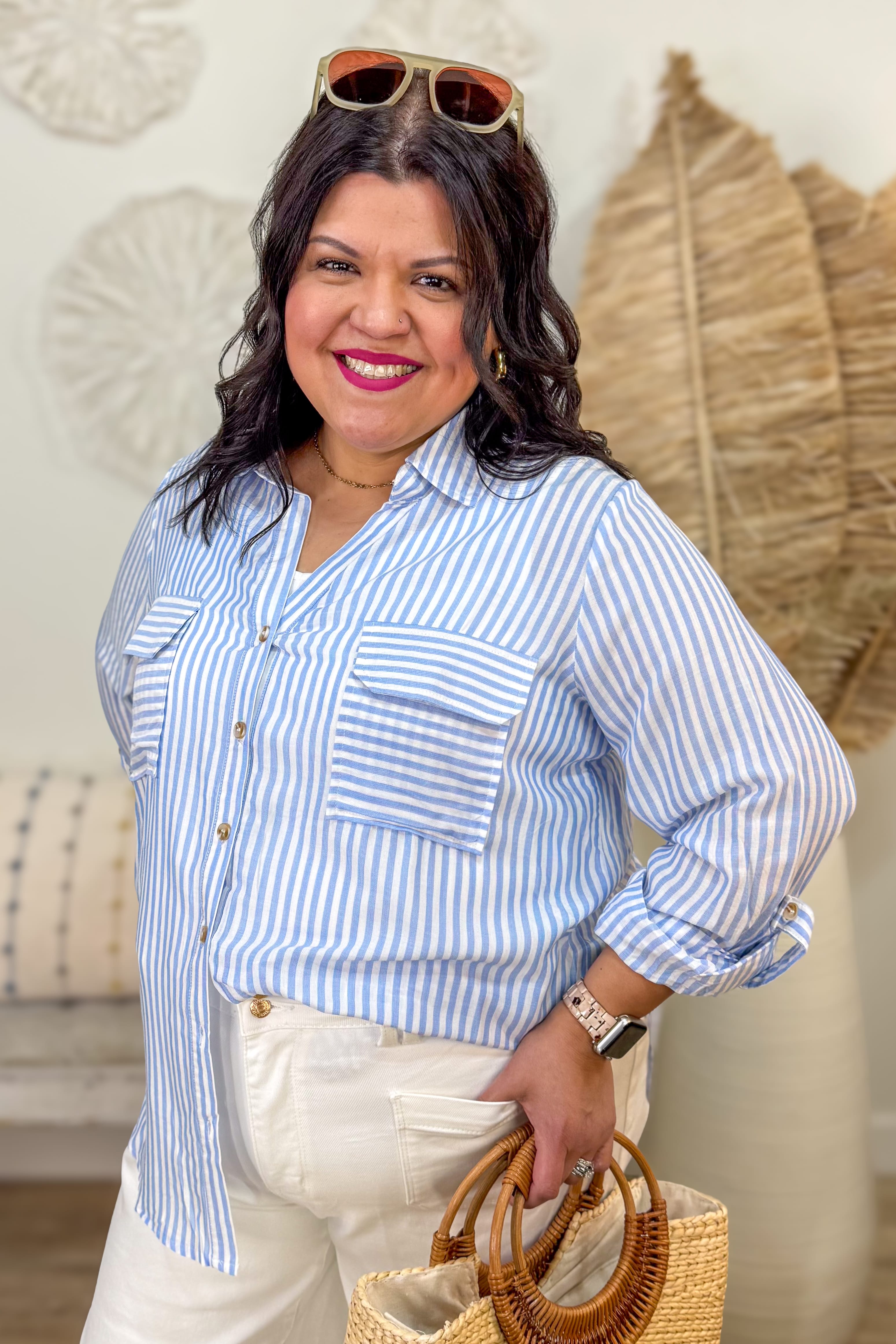 Blue Stripe Collared Button Down Shirt