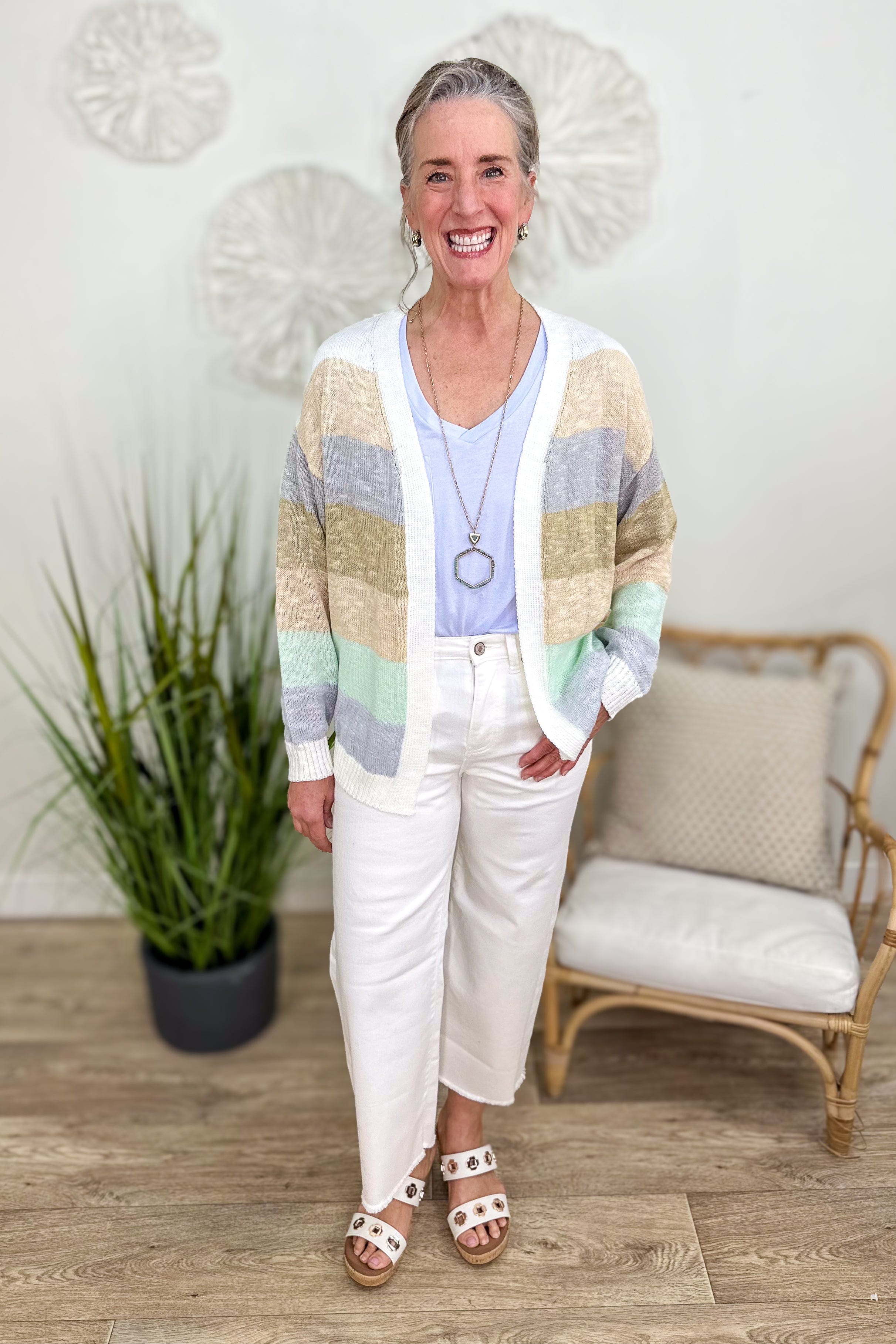 Neutral Color Block Cardigan styled