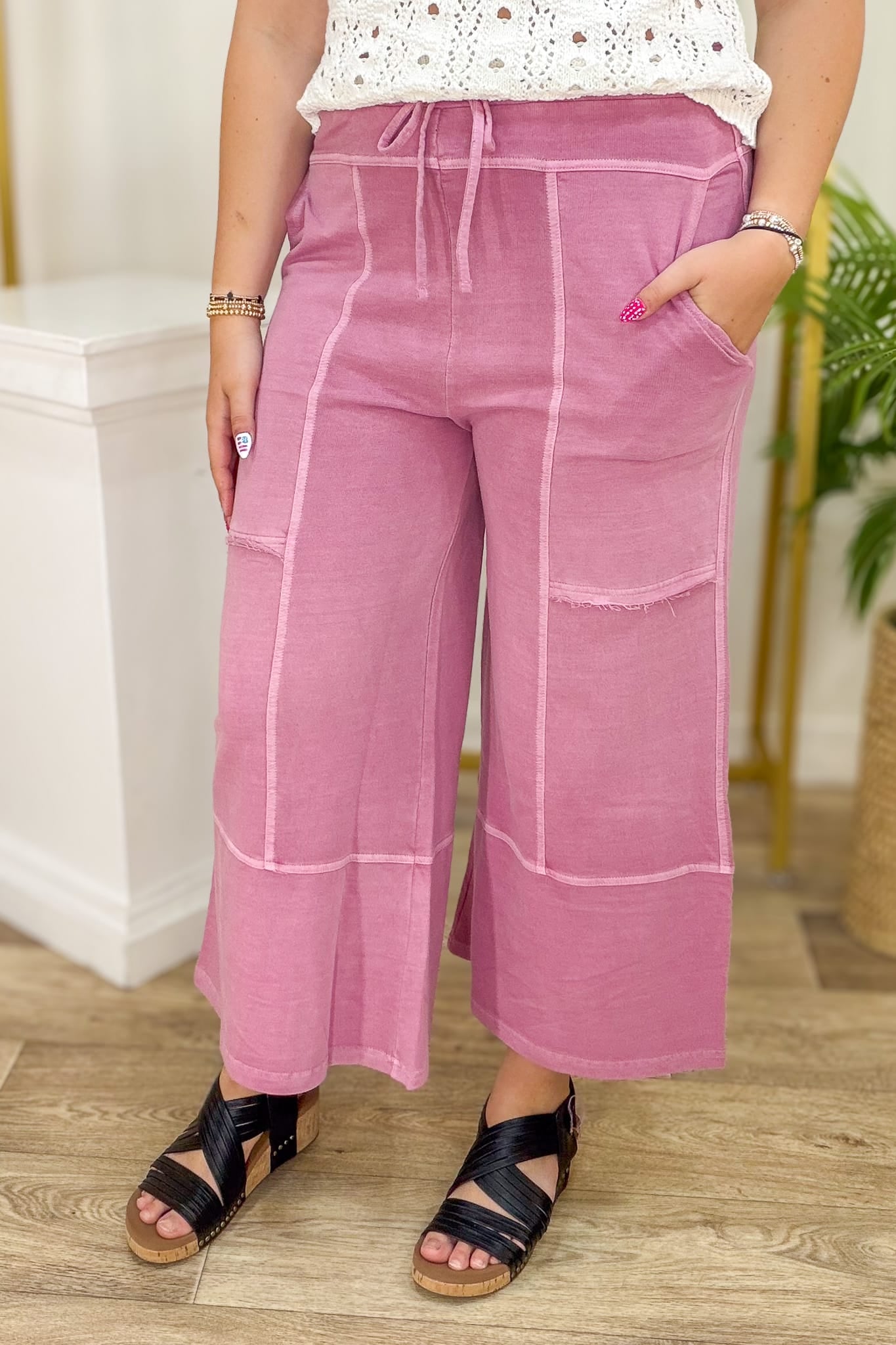 Light Rose Exposed-Seam Pants