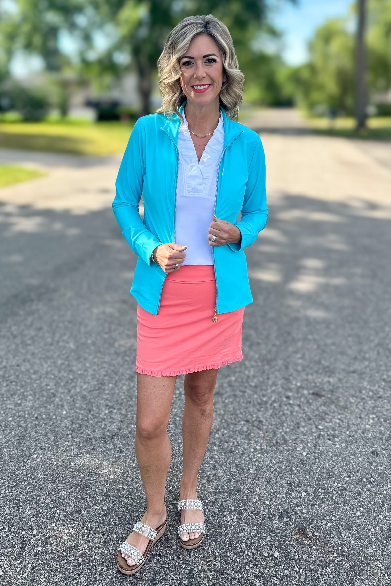 Coral Darlene Ruffle Hem Skort Styled