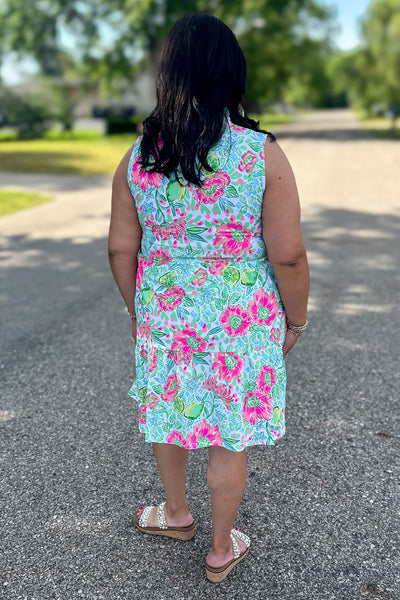 Mint Lemon Floral Laison Tiered Dress Back