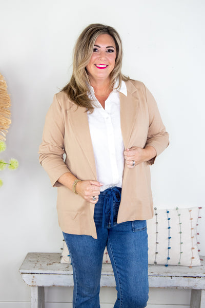 White Collared Button Down Blouse Styled Blazer