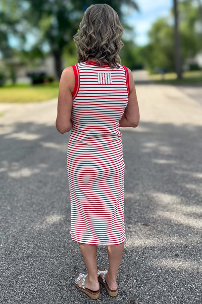 Red Stripe Contrast Midi Dress Back