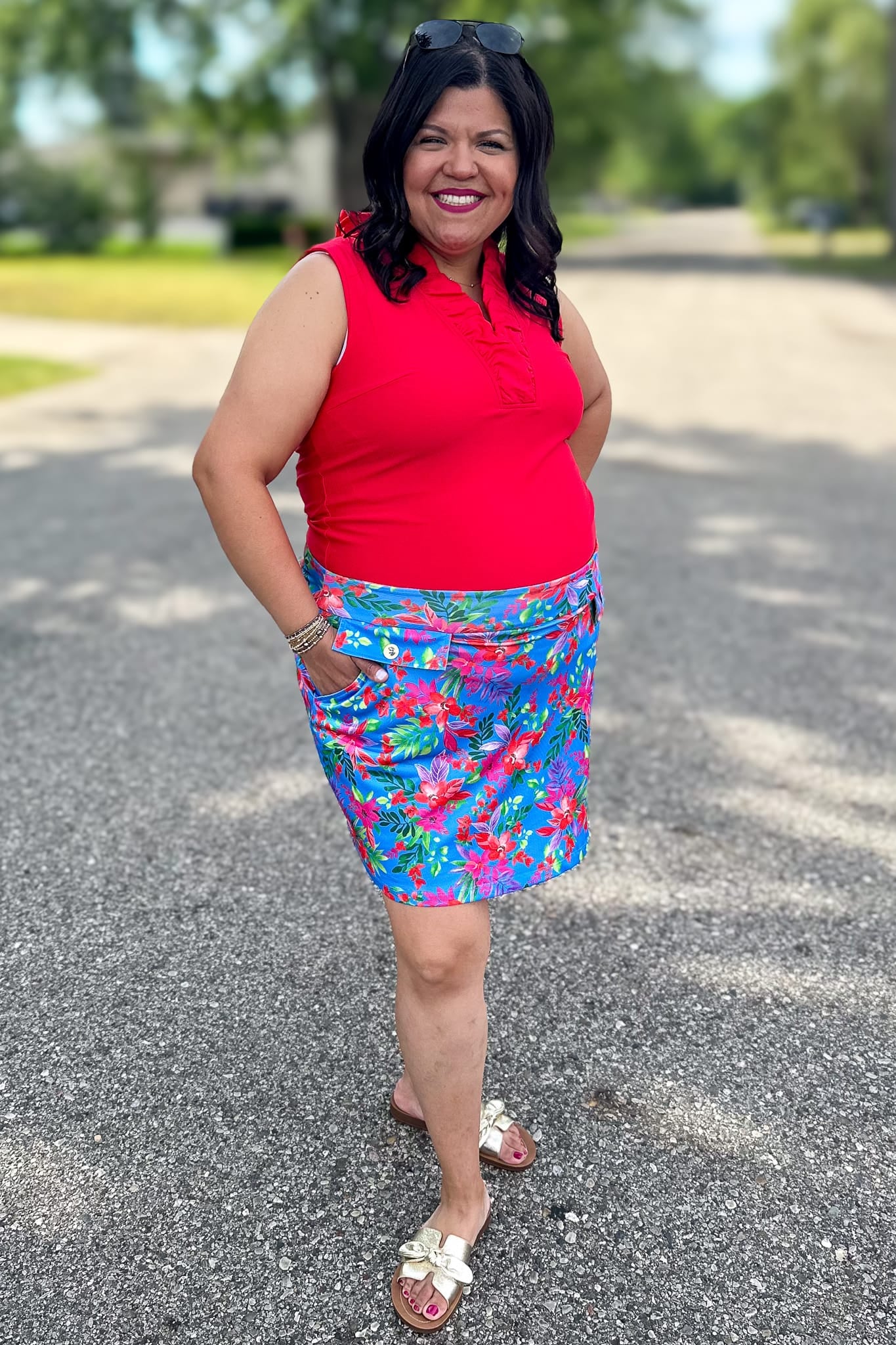 Blue Tropical Print Skort Styled